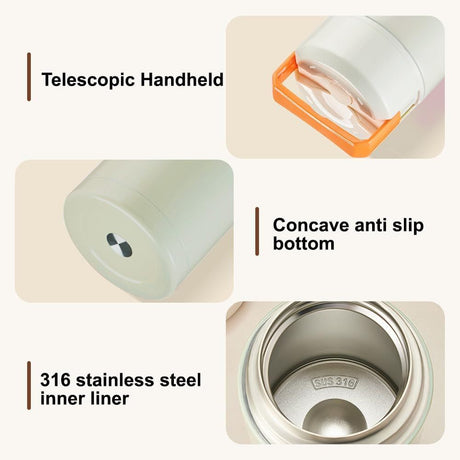 Green 800ml Stainless Steel Thermal Stew Jar Portable Insulated Lunch Pot with Handle – Vacuum Insulated Soup Container(Foldable model)