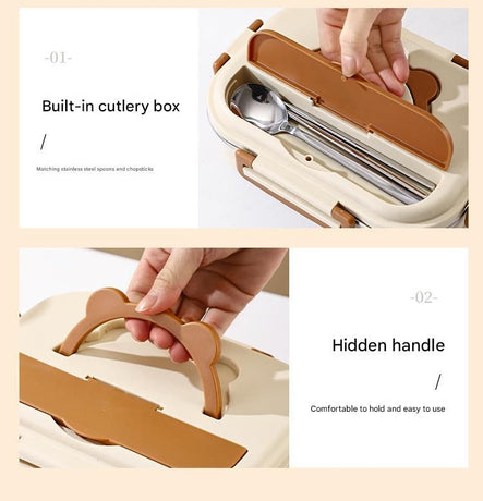 2 Grids 316 Stainless Steel Insulated Lunch Box with Compartments Large Capacity Bento Box with Insulated Bag