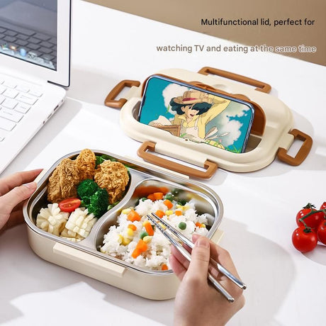 3 Grids 316 Stainless Steel Insulated Lunch Box with Compartments Large Capacity Bento Box with Insulated Bag