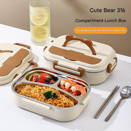 3 Grids 316 Stainless Steel Insulated Lunch Box with Compartments Large Capacity Bento Box with Insulated Bag