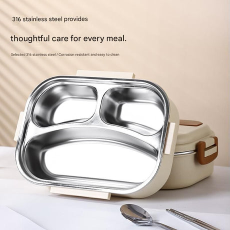 3 Grids 316 Stainless Steel Insulated Lunch Box with Compartments Large Capacity Bento Box with Insulated Bag
