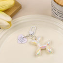 2-Piece White Balloon Dog Keychain Set with Heart Charm Bag Pendant Cute Couple Gift