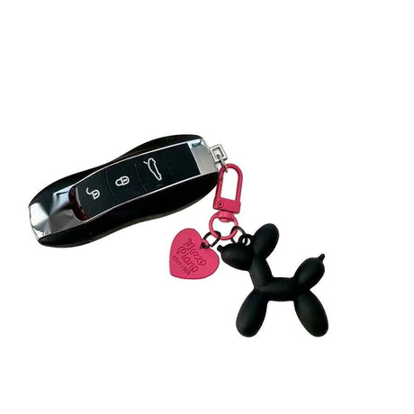 2-Piece Purple Balloon Dog Keychain Set with Heart Charm Bag Pendant Cute Couple Gift