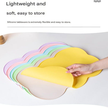 3-Piece Green Silicone Placemat Set Cloud Shape Non-Slip Heat Resistant Kids Dining Mat