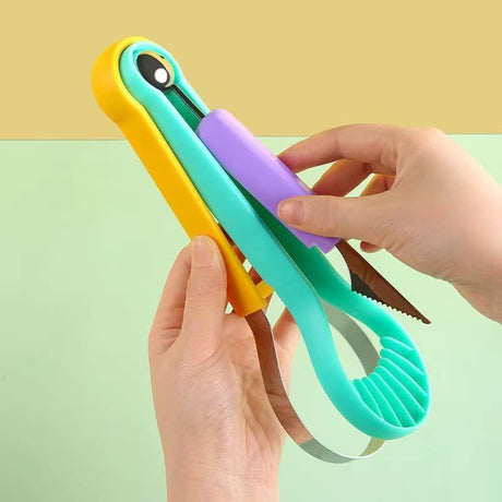 2-Piece Fruit Carving Tool Set Melon Baller Scoop Knife Stainless Steel(Yellow, blue and purple)