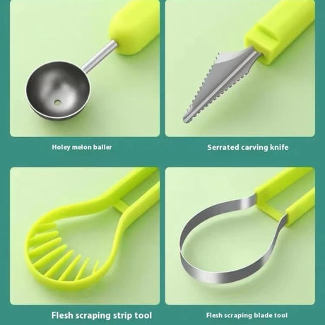 2-Piece Fruit Carving Tool Set Melon Baller Scoop Knife Stainless Steel(Yellow, blue and purple)