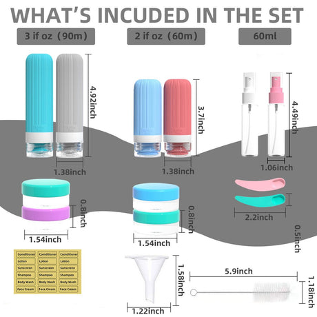 Silicone Travel Toiletry Bottles Set Leakproof Squeeze Containers with Case(03)