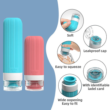 Silicone Travel Toiletry Bottles Set Leakproof Squeeze Containers with Case(09)