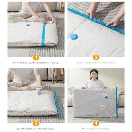 Vacuum Compression Storage Bags 6 Piece Set with Hand Pump for Clothes Bedding Travel