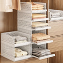 White Wardrobe Storage Organizers 2 Piece Set High & Low Pull-Out Drawer Style for Clothes