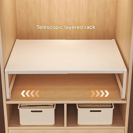 White Adjustable Closet Shelf Organizer, Expandable Wardrobe Divider Rack for Cabinet, Kitchen, and Entryway, Heavy-Duty Carbon Steel Storage Shelf, 27-38cm Length, 35cm Width, 22cm Height