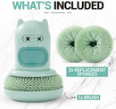 Green Cartoon Press Dishwashing Brush with Replaceable Sponge Heads Kitchen Pot Cleaner