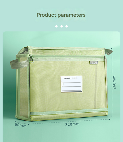 Morandi blue Double Layer Mesh File Bag with Handle Large Capacity Student Subject Organizer