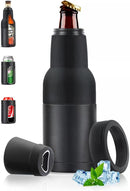 3-in-1 Beer Bottle Insulated Tumbler and Can Cooler with Bottle Opener – Double Wall Stainless Steel Soda Can Insulator & Holder for Car Outdoor Beverage Storage, 12oz Black