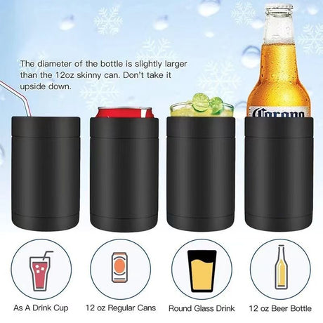 3-in-1 Beer Bottle Insulated Tumbler and Can Cooler with Bottle Opener – Double Wall Stainless Steel Soda Can Insulator & Holder for Car Outdoor Beverage Storage, 12oz Green