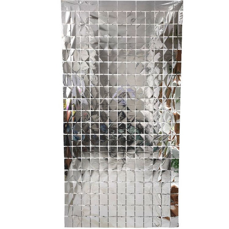 Silver 3D Shimmer Foil Fringe Square Cube Curtain (2 PCS) – 1m x 2m Self-Adhesive Metallic Backdrop for Birthdays, Weddings, and Party Wall Decor
