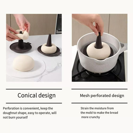 Silicone Donut Baking Mould for Homemade Baking - Heat Range -30℃ to 230℃, Non Stick Pastry Pans with Perforated Base & Cone Centre (5pcs Coffee)