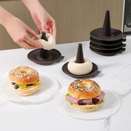 Silicone Donut Baking Mould for Homemade Baking - Heat Range -30℃ to 230℃, Non Stick Pastry Pans with Perforated Base & Cone Centre (5pcs Coffee)