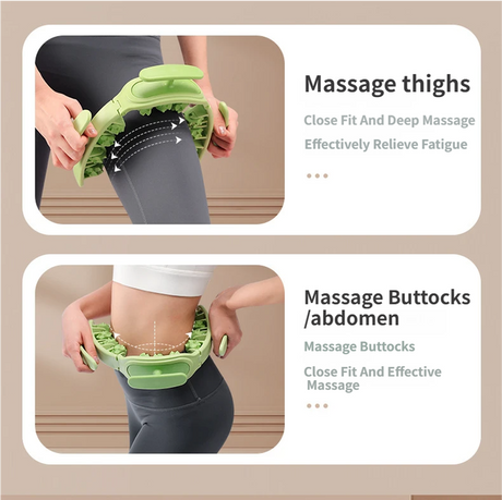 Green Multifunctional Ring Massage Roller with Detachable Handles - Dual Row 11 Wheel Manual Massager for Full Body Muscle Relief, 180 Degree Flexible Adjustable Width