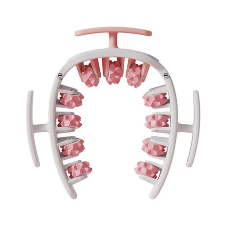 Pink and White Multifunctional Ring Massage Roller with Detachable Handles - Dual Row 11 Wheel Manual Massager for Full Body Muscle Relief, 180 Degree Flexible Adjustable Width