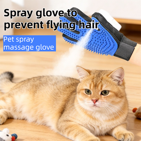 Black Blue Pet Grooming Spray Glove with White Detachable Typec Mister - TPR Soft Deshedding & Massage Brush Glove for Cats and Dogs, Anti Static Spray to Reduce Flying Fur and Easy to Clean