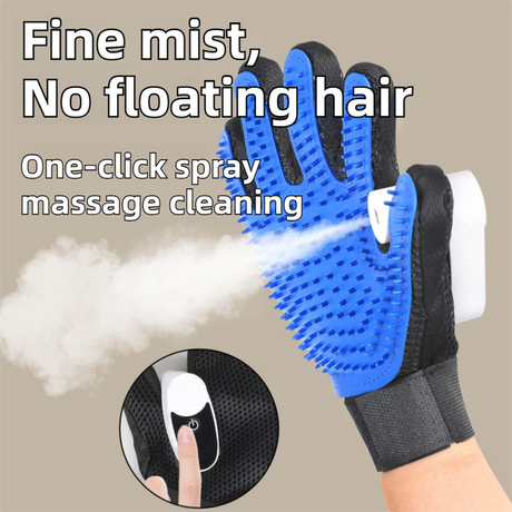 Black Blue Pet Grooming Spray Glove with White Detachable Typec Mister - TPR Soft Deshedding & Massage Brush Glove for Cats and Dogs, Anti Static Spray to Reduce Flying Fur and Easy to Clean