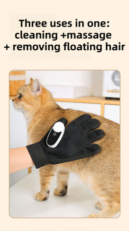 Black Blue Pet Grooming Spray Glove with White Detachable Typec Mister - TPR Soft Deshedding & Massage Brush Glove for Cats and Dogs, Anti Static Spray to Reduce Flying Fur and Easy to Clean