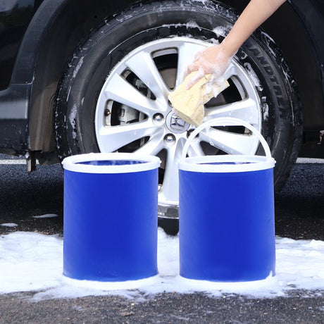 9L Foldable Oxford Fabric Car Wash Bucket with EVA Waterproof Lining & Zipper Carry Bag - Self Standing Structure, Portable Water Container for Car Cleaning and Outdoor Travel