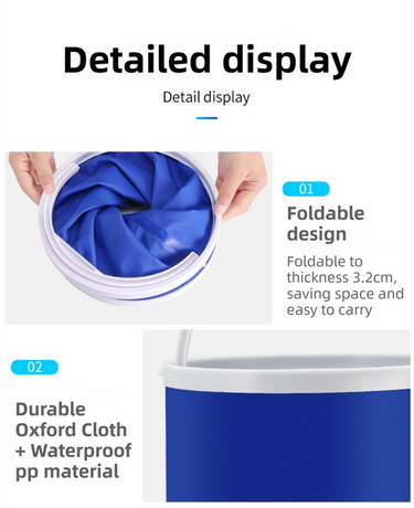 Blue Microfiber Car Cleaning Towel (60 x 160 CM) and 20L Foldable Self Standing Water Bucket (Include Zipper Bag) Combo Set - Super Absorbent and Scratch Free for Car Detailing Drying and Home Cleaning