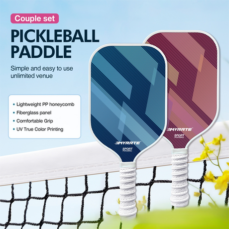 Fantasy Purple and Blue Striped Fiberglass Pickleball Paddle Set – 4 Balls & 2 Lightweight Shock-Absorbing Rackets with Versatile Carry Bag for Outdoor Play