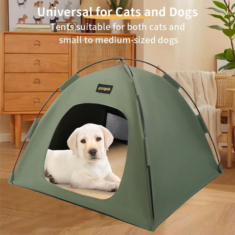 Blue All-Weather Portable Pet Tent with Dual-Sided Cushion & Insect-Proof Mesh – M Size 50 x 50 x 45 cm, Waterproof & Sun-Proof Outdoor Four Corner Dome Kennel for Dogs & Cats Travel Camping