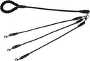 Black 3-in-1 No-Tangle Dog Leash for 1-3 Small Large Dogs – Heavy Duty 360° Swivel Bungee Coupler with Reflective Nylon Braid & Padded Handle