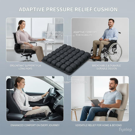 Purple Portable 3D Aircell Travel Inflatable Seat Cushion with Built-in Pump – 36 Airbags Ergonomic Pressure Relief Pad with Lycra Cover & Non-Slip Base for Office Car Flight Long Sitting