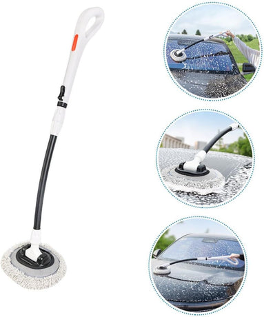 Professional Telescopic(55-120cm) Car Microfiber Wash Mop - 90° Rotating Detachable Brush Head, 15° Ergonomic Curved Rod & Handle - Durable Aluminum Alloy Chenille Brush for Car, Home and Window Cleaning