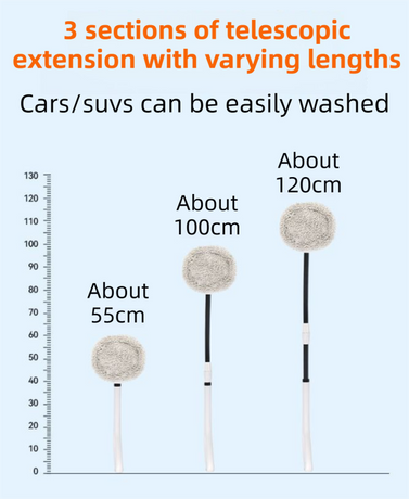 Professional Telescopic(55-120cm) Car Microfiber Wash Mop - 90° Rotating Detachable Brush Head, 15° Ergonomic Curved Rod & Handle - Durable Aluminum Alloy Chenille Brush for Car, Home and Window Cleaning
