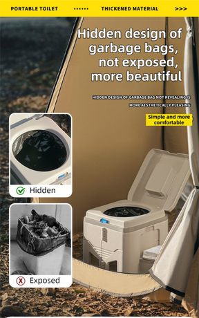 Portable Travel Toilet with Integrated Dual Storage Wings & Odor-Proof Lid – Ergonomic Reusable Foldable Commode with 12.7cm Folding Height for Car Travel & Outdoor Use (Black Grey)