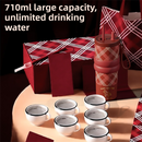 Red British Equestrian Plaid 710ML Insulated Travel Mug with Dual-Drink Lid, Straw & Straw Cap - Ceramic Liner Car Coffee Tumbler with Tea Water Separator Ball and Matching Protective Sleeve (Delux Gift Box)