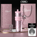 710ML Pink Luxury Gradient Textured Aurora Starry Night Insulated Travel Mug (Bow Pendant Gift Box) – 316 Stainless Steel Car Coffee Tumbler with Pop-Up Straw Dual Lid, Sinking Tea Infuser Ball and Cup Sleeve