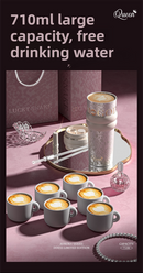 710ML Pink Luxury Gradient Textured Aurora Starry Night Insulated Travel Mug (Bow Pendant Gift Box) – 316 Stainless Steel Car Coffee Tumbler with Pop-Up Straw Dual Lid, Sinking Tea Infuser Ball and Cup Sleeve
