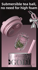 710ML Pink Luxury Gradient Textured Aurora Starry Night Insulated Travel Mug (Bow Pendant Gift Box) – 316 Stainless Steel Car Coffee Tumbler with Pop-Up Straw Dual Lid, Sinking Tea Infuser Ball and Cup Sleeve