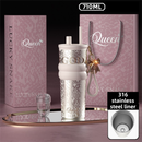 710ML Silver Luxury Gradient Textured Aurora Starry Night Insulated Travel Mug (Bow Pendant Gift Box) – 316 Stainless Steel Car Coffee Tumbler with Pop-Up Straw Dual Lid, Sinking Tea Infuser Ball and Cup Sleeve