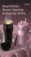 710ML Silver Luxury Gradient Textured Aurora Starry Night Insulated Travel Mug (Bow Pendant Gift Box) – 316 Stainless Steel Car Coffee Tumbler with Pop-Up Straw Dual Lid, Sinking Tea Infuser Ball and Cup Sleeve