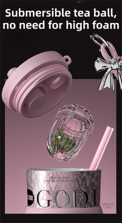 710ML Pink Luxury Gradient Textured Aurora Starry Night Insulated Travel Mug (Bow Pendant Gift Box) – Ceramic Liner Car Coffee Tumbler with Pop-Up Straw Dual Lid, Sinking Tea Infuser Ball and Cup Sleeve