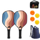 Lightweight 9-Ply Hard Basswood Pickleball Paddle Set with Curved Stripes Design - 2 Durable Paddles + 4 Balls + Ball Mesh Bag + Carrying Backpack for Indoor & Outdoor Play - Professional Size Construction, Breathable Non-Slip Grip