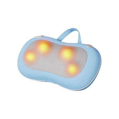 Blue Wireless Rechargeable Cervical & Lumbar Massager Pillow with 4 High/Low Massage Points, 42°C Constant Heat, 3 Speeds and Adjustable Strap – Multifunctional Shiatsu Back Massage Cushion for Neck Waist Shoulder Relief