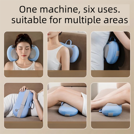Grey Wireless Rechargeable Cervical & Lumbar Massager Pillow with 4 High/Low Massage Points, 42°C Constant Heat, 3 Speeds and Adjustable Strap – Multifunctional Shiatsu Back Massage Cushion for Neck Waist Shoulder Relief