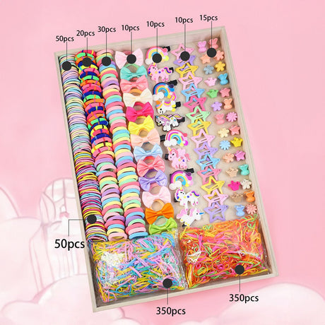 875-Piece Cute Hair Accessories Gift Set with Elastic Rubber Bands & Hair Clips Organizer Box - Perfect Gift for Girls
