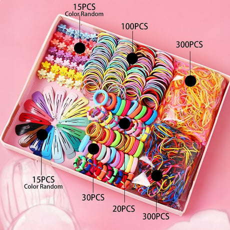 895-Piece Cute Hair Accessories Gift Set with Elastic Rubber Bands & Hair Clips Organizer Box - Perfect Gift for Girls