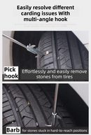 Multifunctional Car Tire Stone Remover Hook with Storage Bag, Zinc Alloy 4-Head Pick & Tire Brush – 28cm Stainless Steel Cleaning Tool Built-In Screwdriver and Emergency Window Breaker
