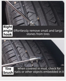 Multifunctional Car Tire Stone Remover Hook with Storage Bag, Zinc Alloy 4-Head Pick & Tire Brush – 28cm Stainless Steel Cleaning Tool Built-In Screwdriver and Emergency Window Breaker